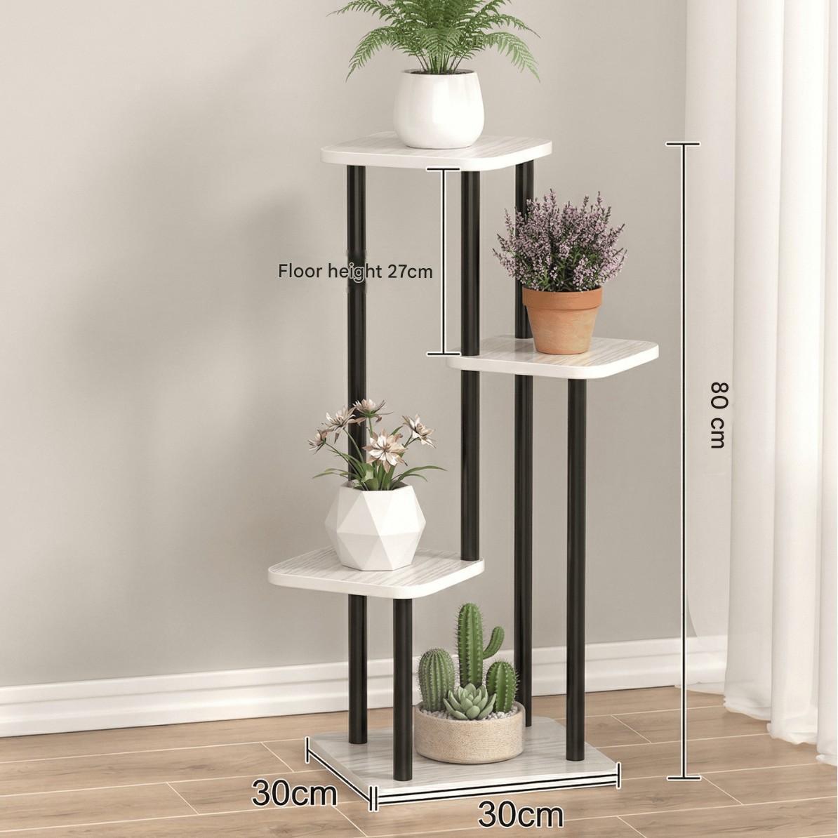 [Black Frame] Warm White Wood Grain 4-Tier