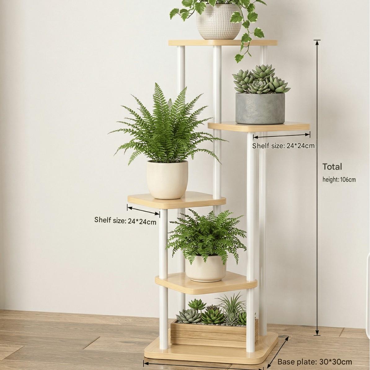 [White Frame] Natural Wood Grain 5-Tier