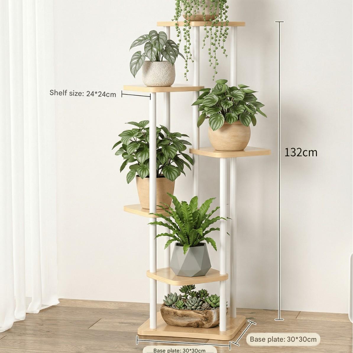 [White Frame] Natural Wood Grain 6-Tier