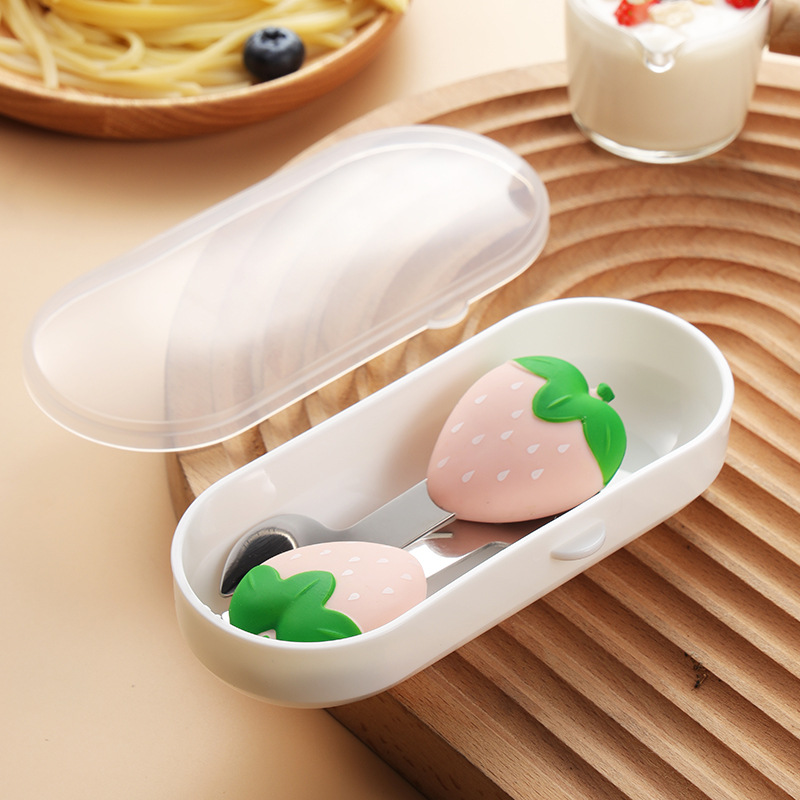 Pink Strawberry Fork spoon suit [transparent box packaging]]