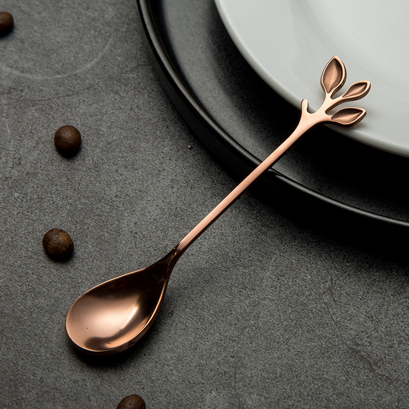 12cm leaf spoon - rose gold [430 stainless steel, heavy-duty]