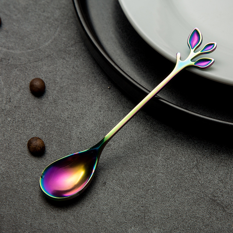 12cm leaf spoon - iridescent [430 stainless steel, heavy-duty]