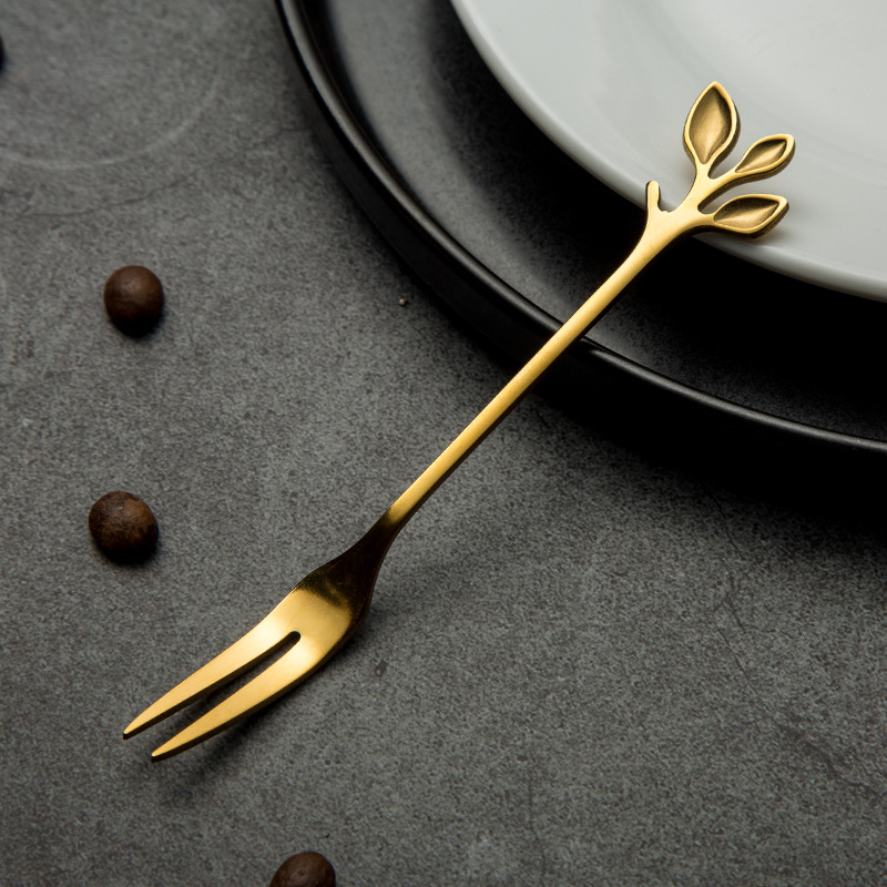 12cm leaves with 2 forks - gold [430 thick quality model]