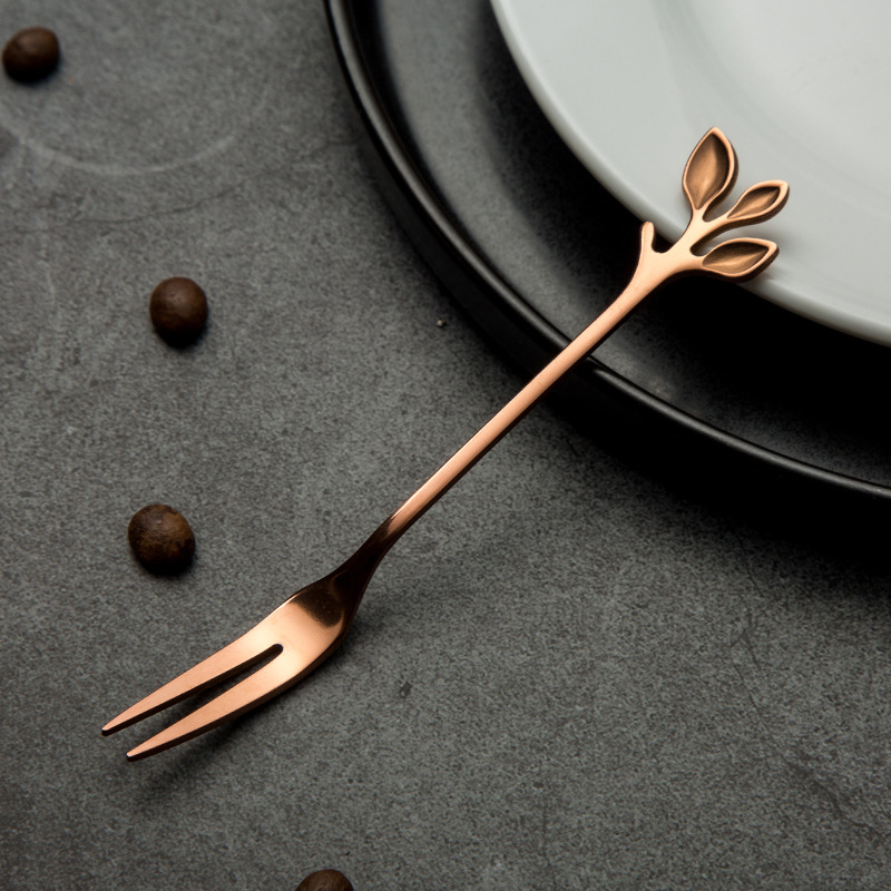 12cm leaves with 2 forks - rose gold [430 thick quality model]