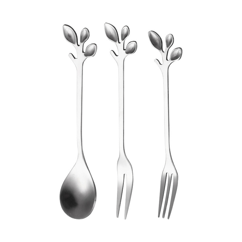12cm leaf fork and spoon set-natural color [430 thick quality model]