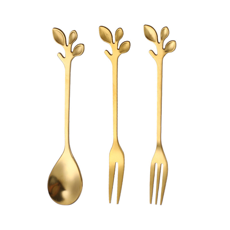 12cm leaf fork and spoon set-gold [430 thick quality model]