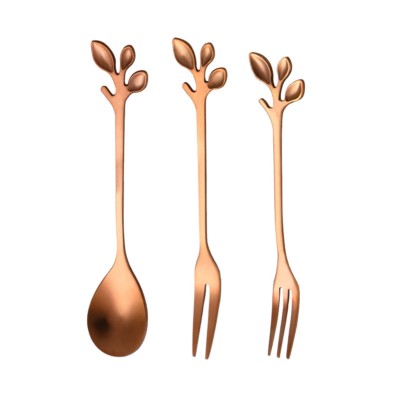 12cm leaf fork and spoon set-rose gold [430 thickened quality model]