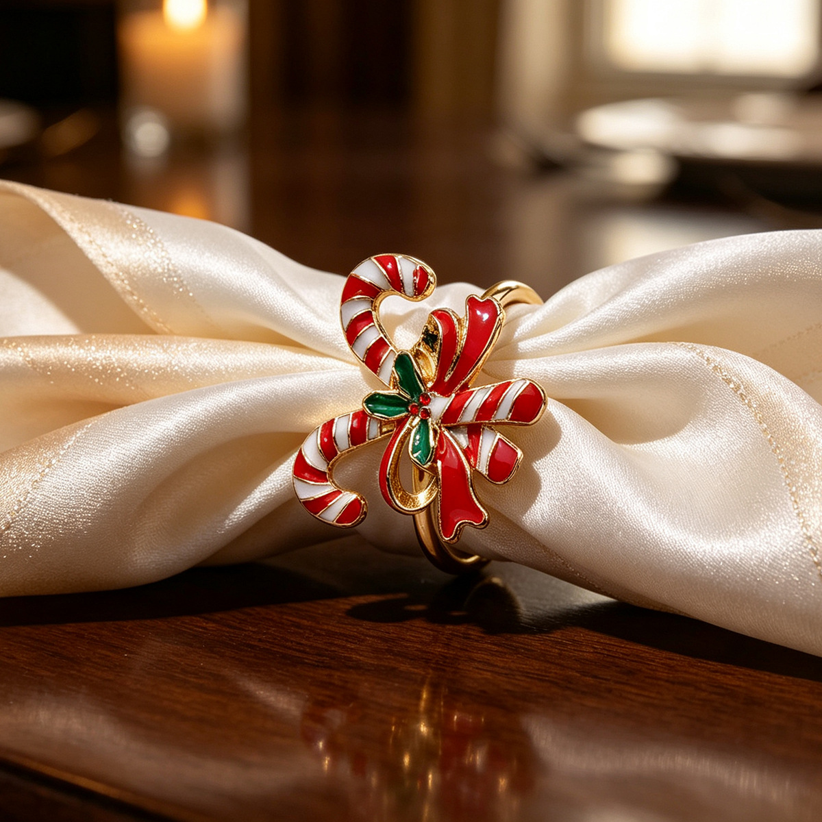 Cane Bow Napkin Ring Red and Green
