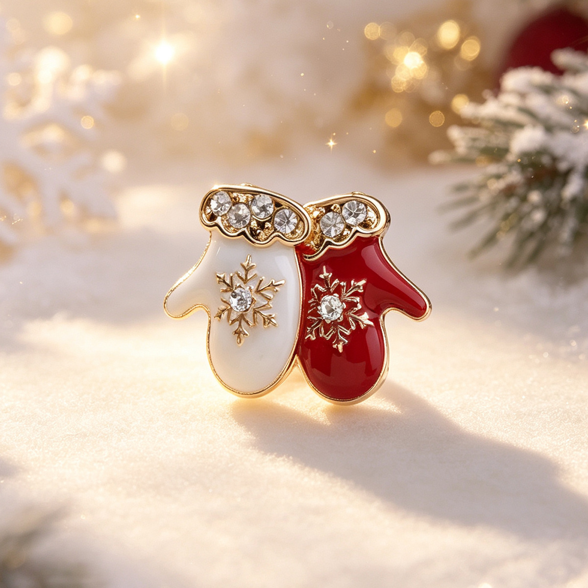 3:3 red and white glove brooches