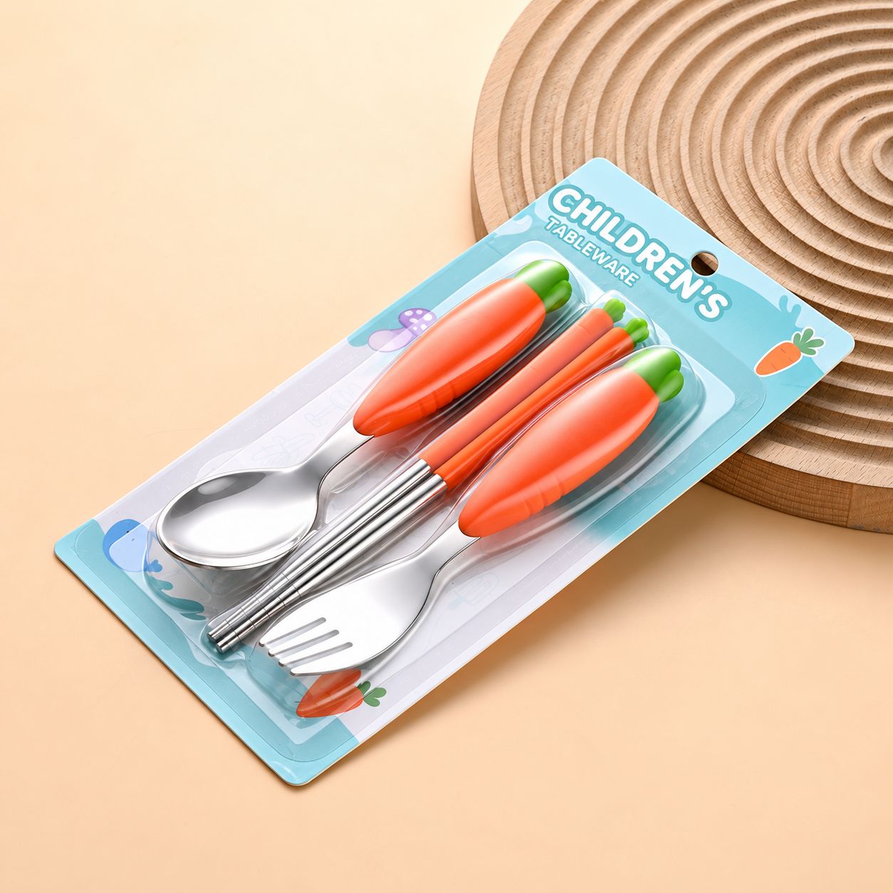 Orange-spoon, fork and chopsticks three-piece gift box