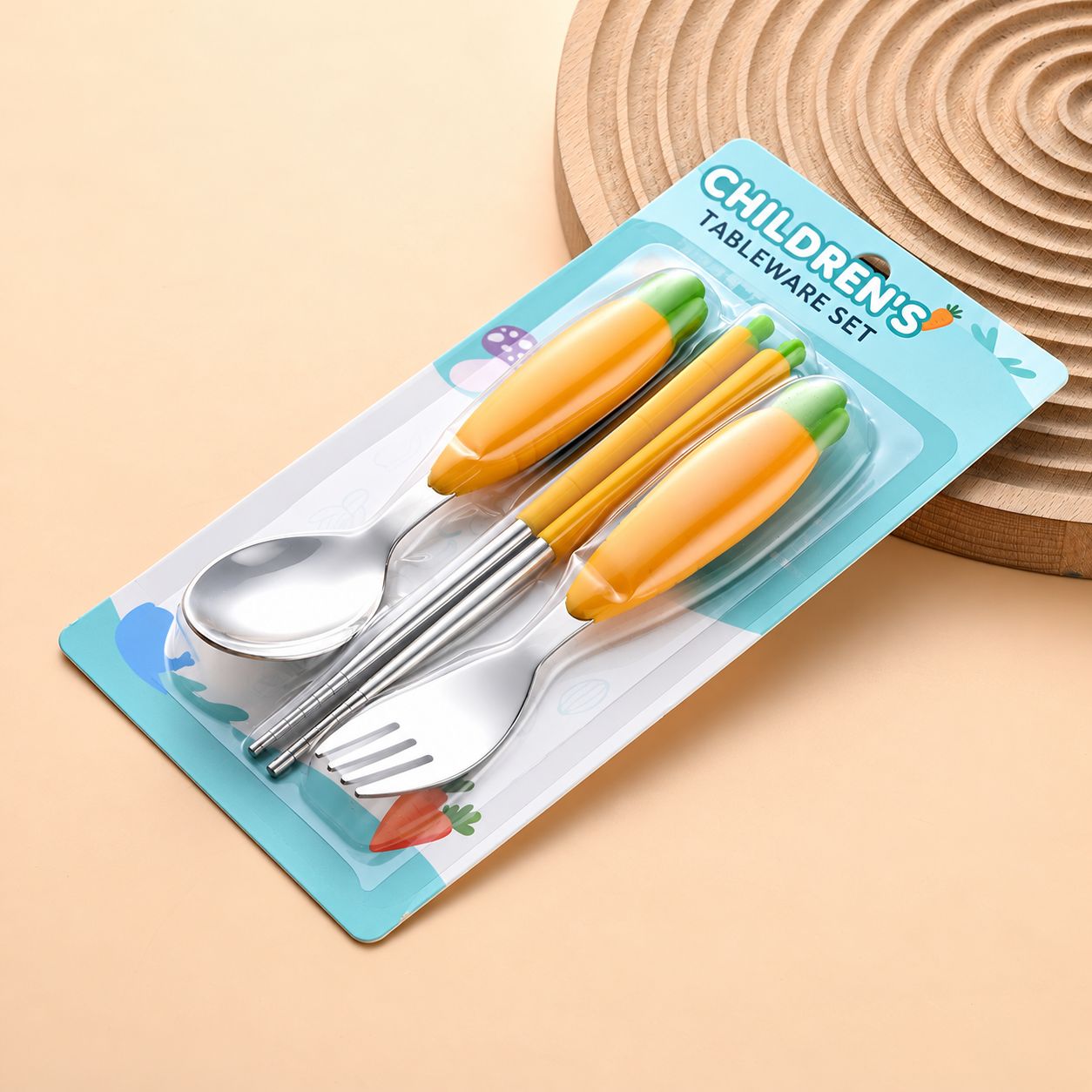 Yellow-spoon, fork and chopsticks three-piece gift box