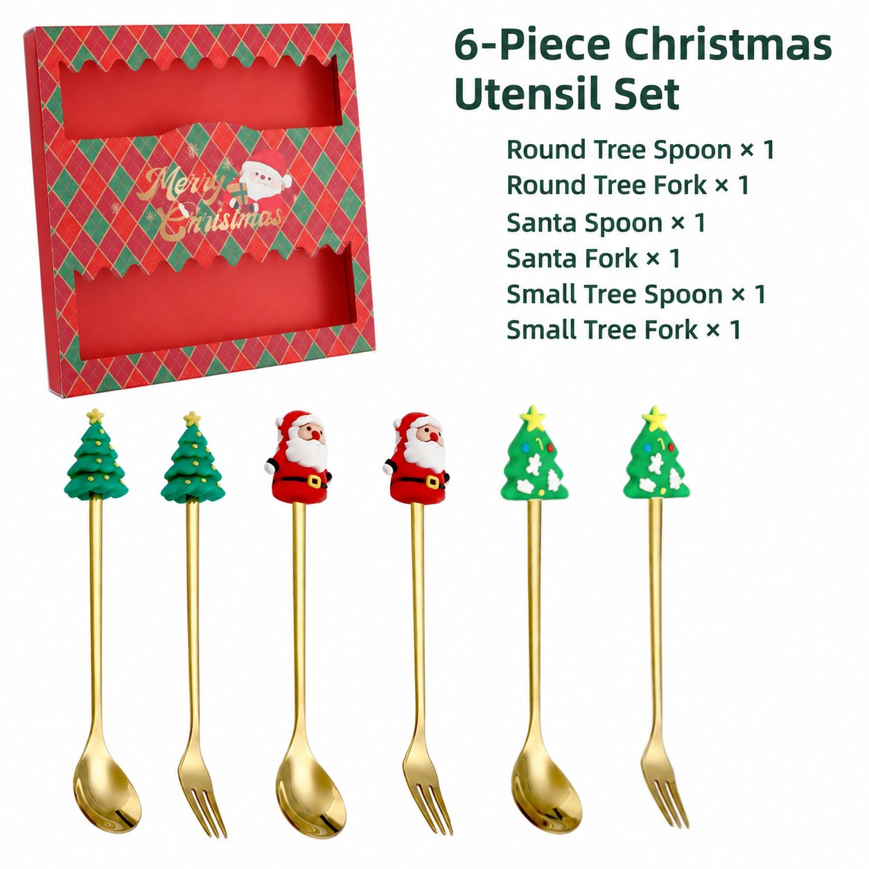 Christmas six-piece red box [round tree fork   old man fork   small tree fork]]