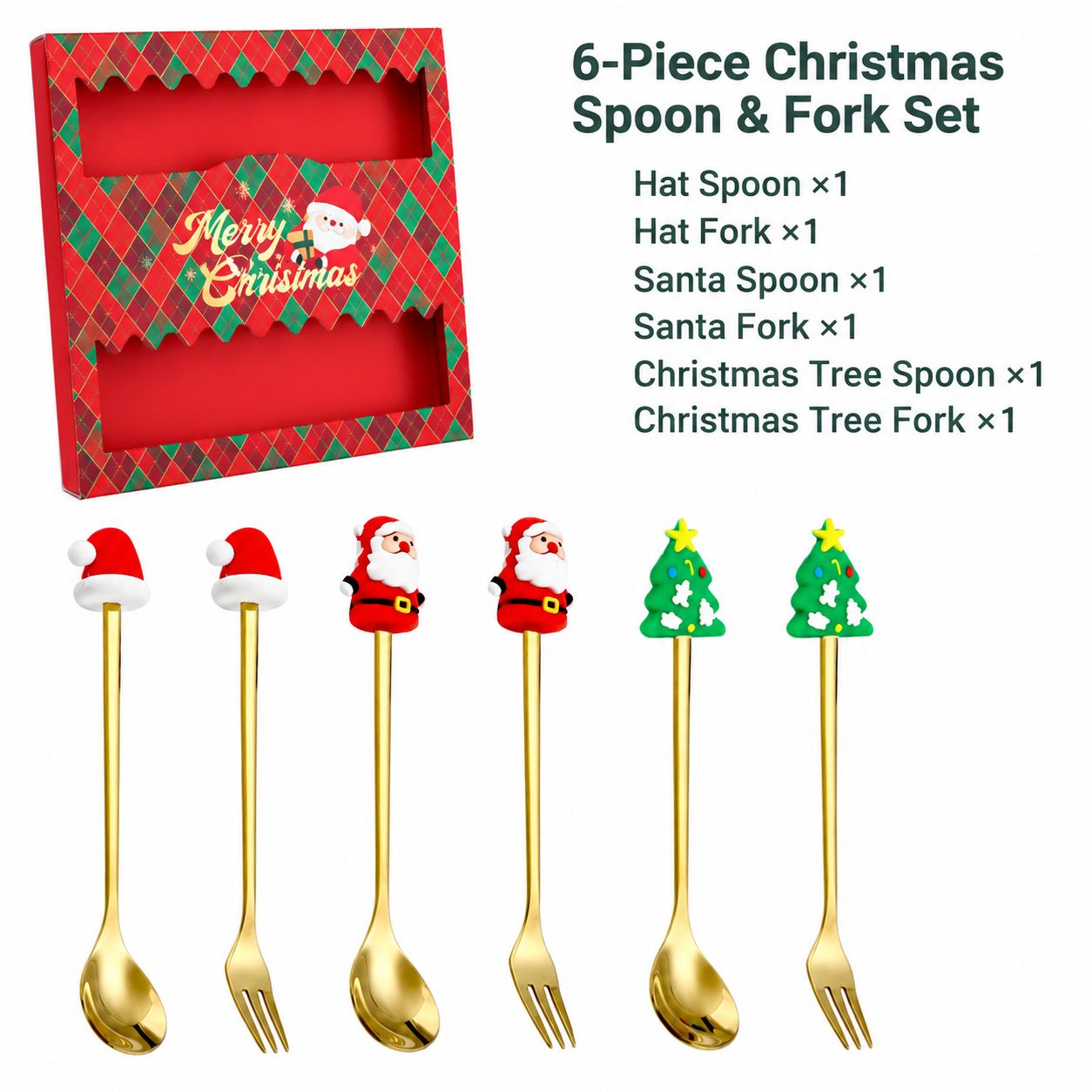 Christmas six-piece red box [hat fork   old man fork   small tree fork]]