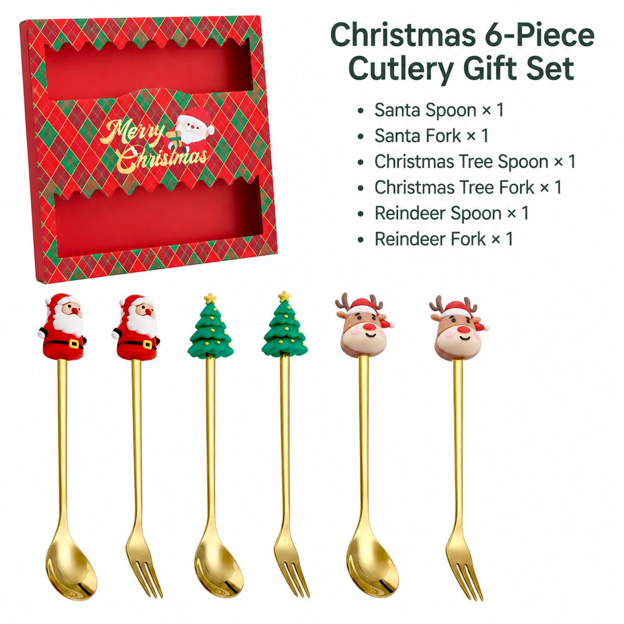 Christmas six-piece red box [old man's fork   round tree fork   Elk Fork]]
