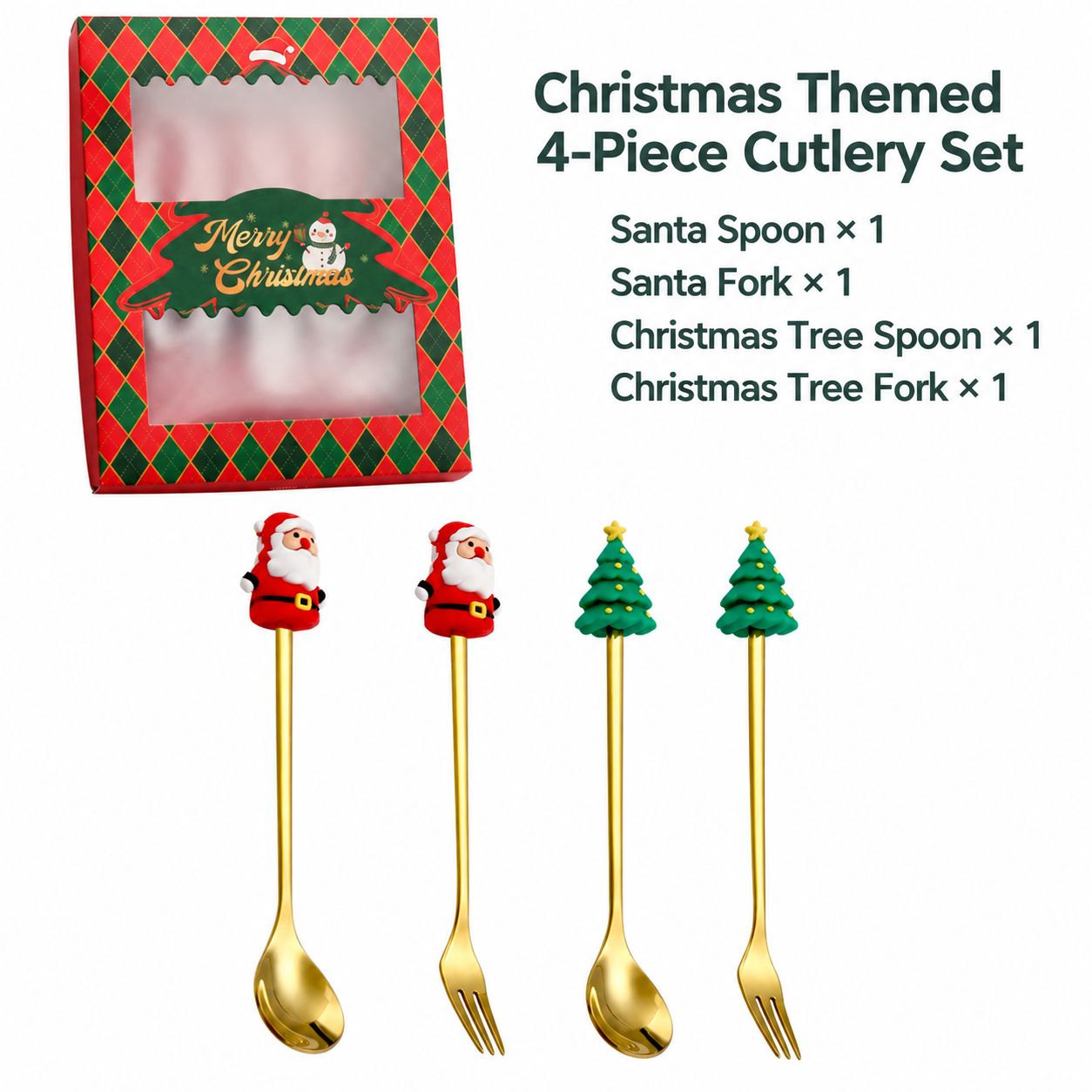 Christmas four-piece red box [old man spoon fork round tree spoon fork]]
