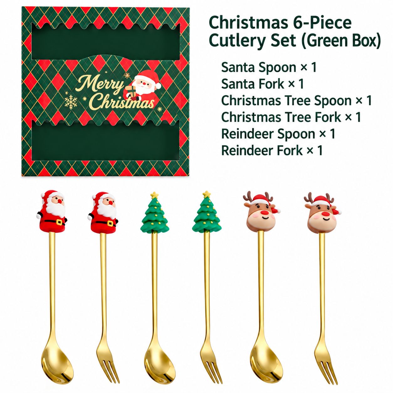 Christmas six-piece green box [old man's fork   round tree fork   Elk Fork]]