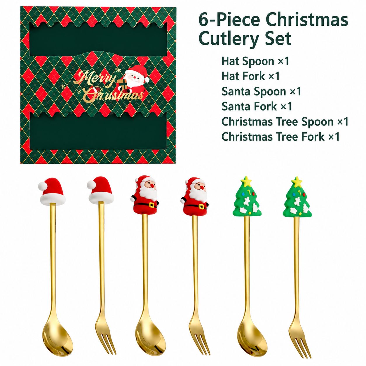 Christmas six-piece green box [hat fork   old man fork   small tree fork]]