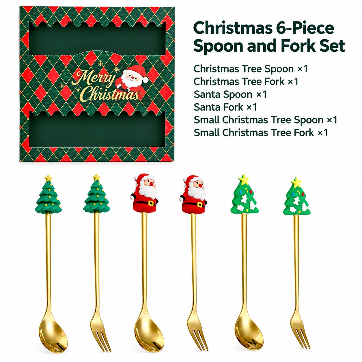 Christmas six-piece green box [round tree fork   old man fork   small tree fork]]