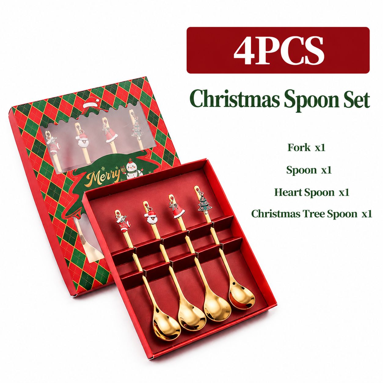 430 golden christmas pendant spoon [4 spoons red box]