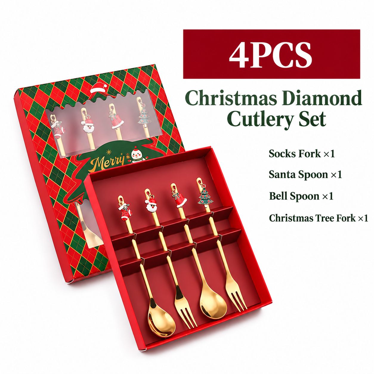 430 gold christmas pendant spoon and fork [4 red boxes]