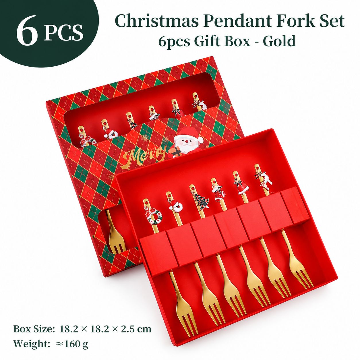 430 christmas pendant forks 6 pieces-gold [red box]