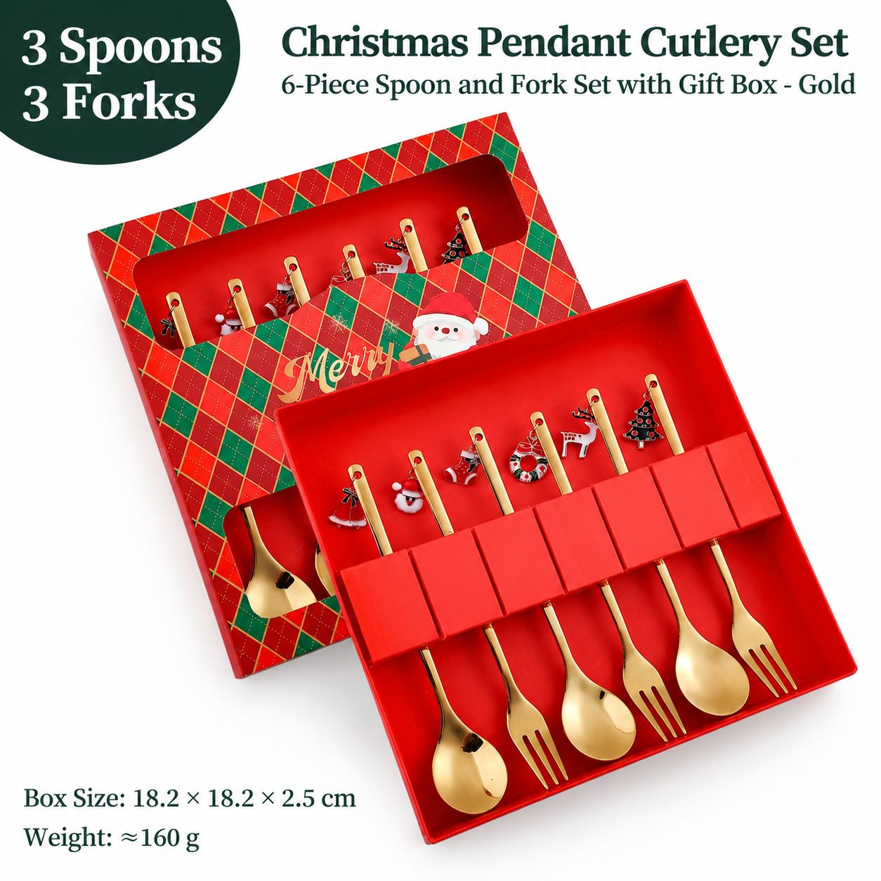 430 christmas pendant spoons and forks 6 pieces-gold [red box]