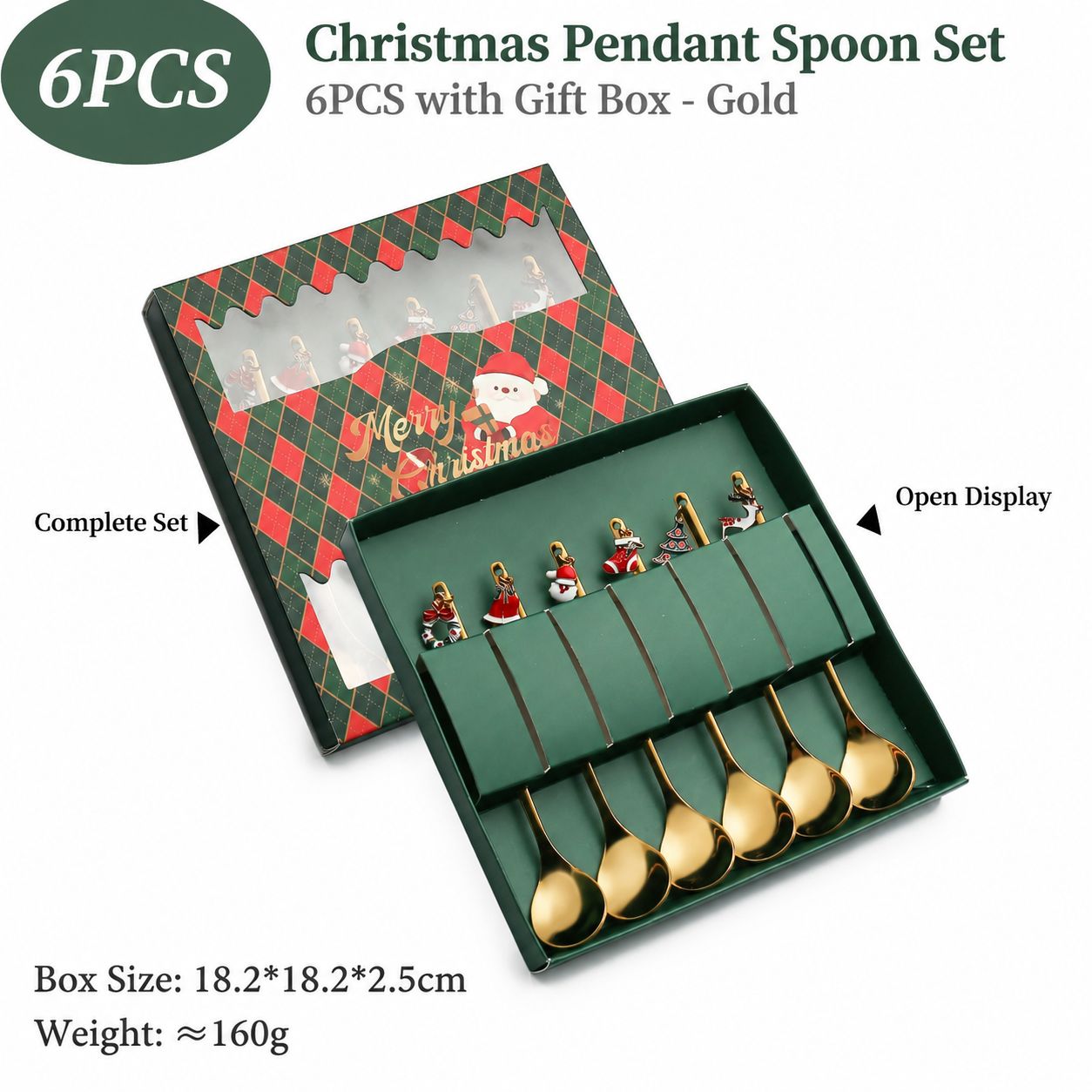 430 christmas pendant spoons 6 pieces-gold [green box]