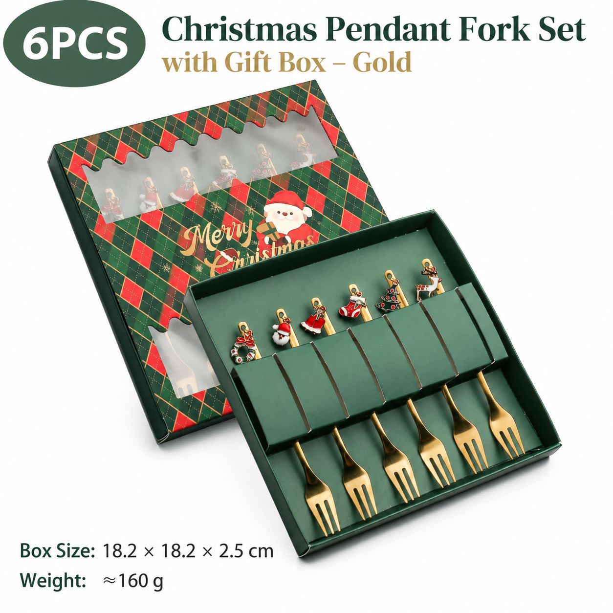 430 christmas pendant forks 6 pieces-gold [green box]