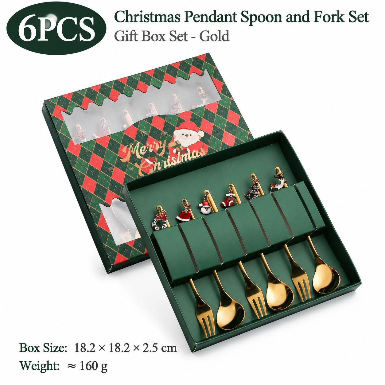 430 christmas pendant spoons and forks 6 pieces-gold [green box]