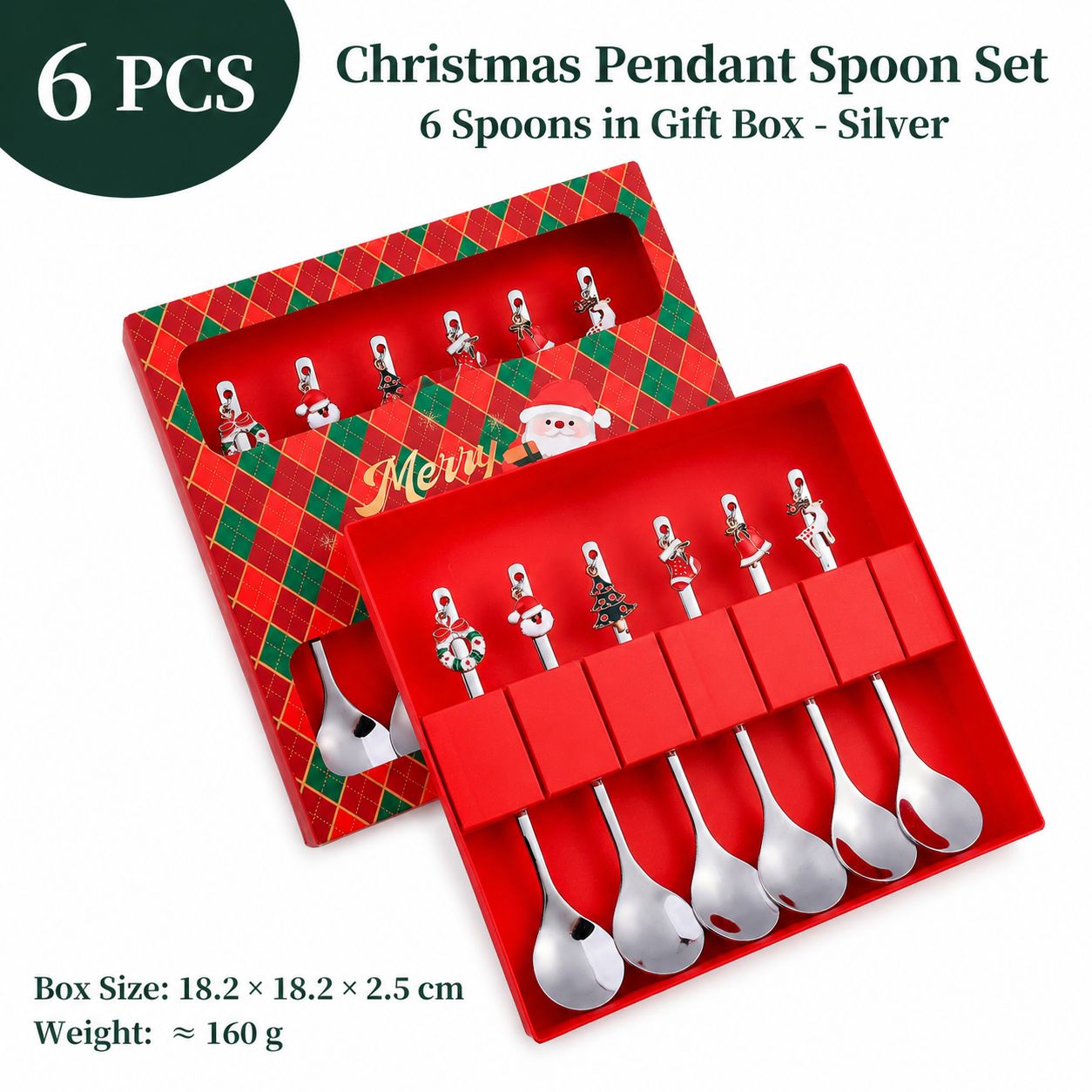 430 christmas pendant spoons 6 pieces-silver [red box]