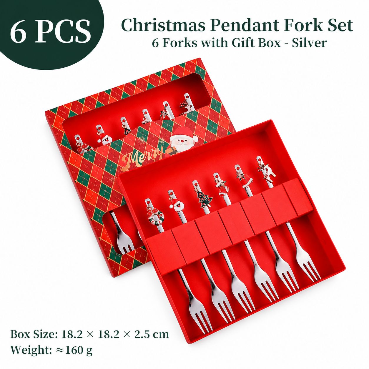 430 christmas pendant forks 6 pieces-silver [red box]