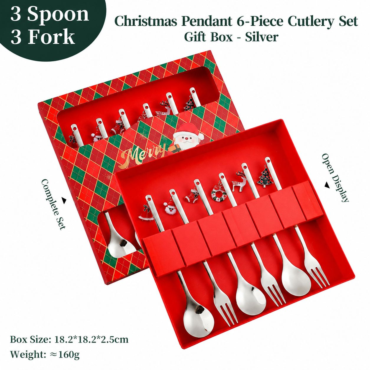 430 christmas pendant spoons and forks 6 pieces - silver [red box]