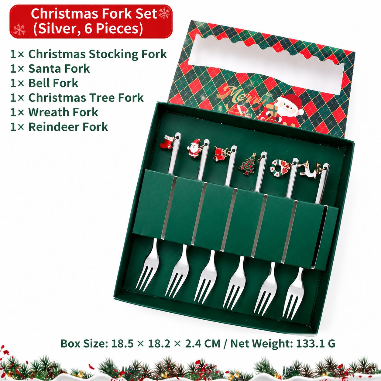 430 christmas pendant forks 6 pieces-silver [green box]