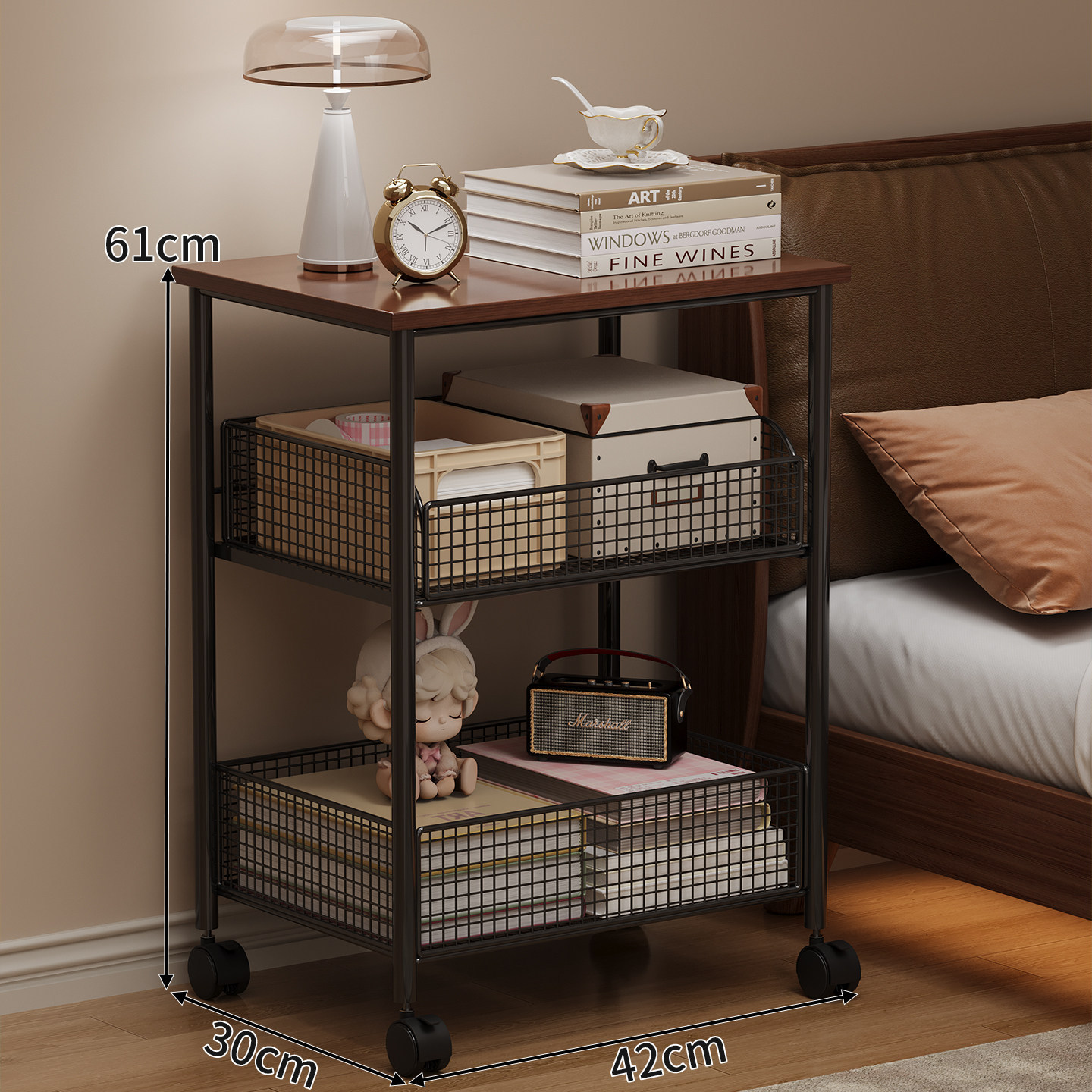 Black frame three-tier [mobile] walnut color display board
