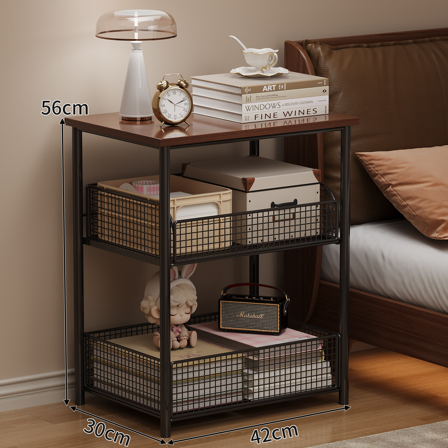 Black frame three-tier [freestanding] walnut color panel