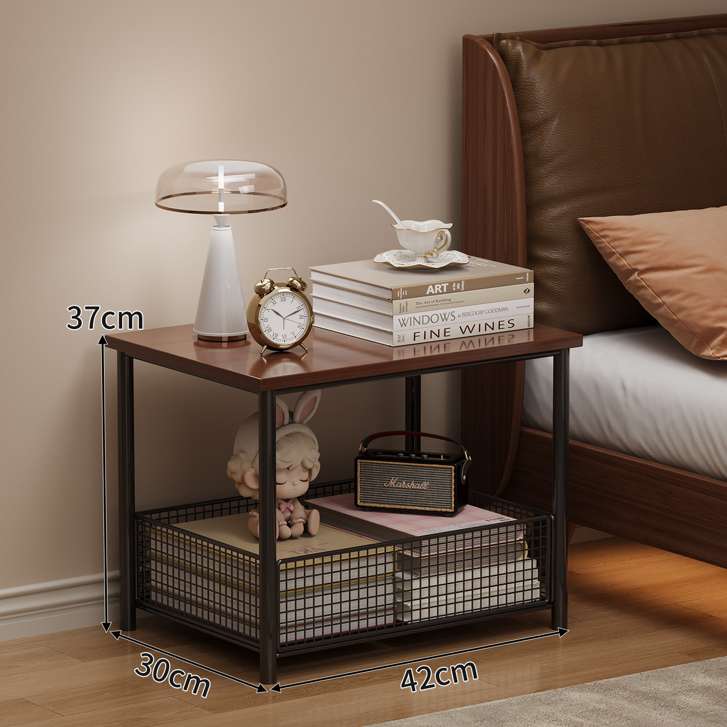 Black frame double-tier [freestanding] walnut color panel