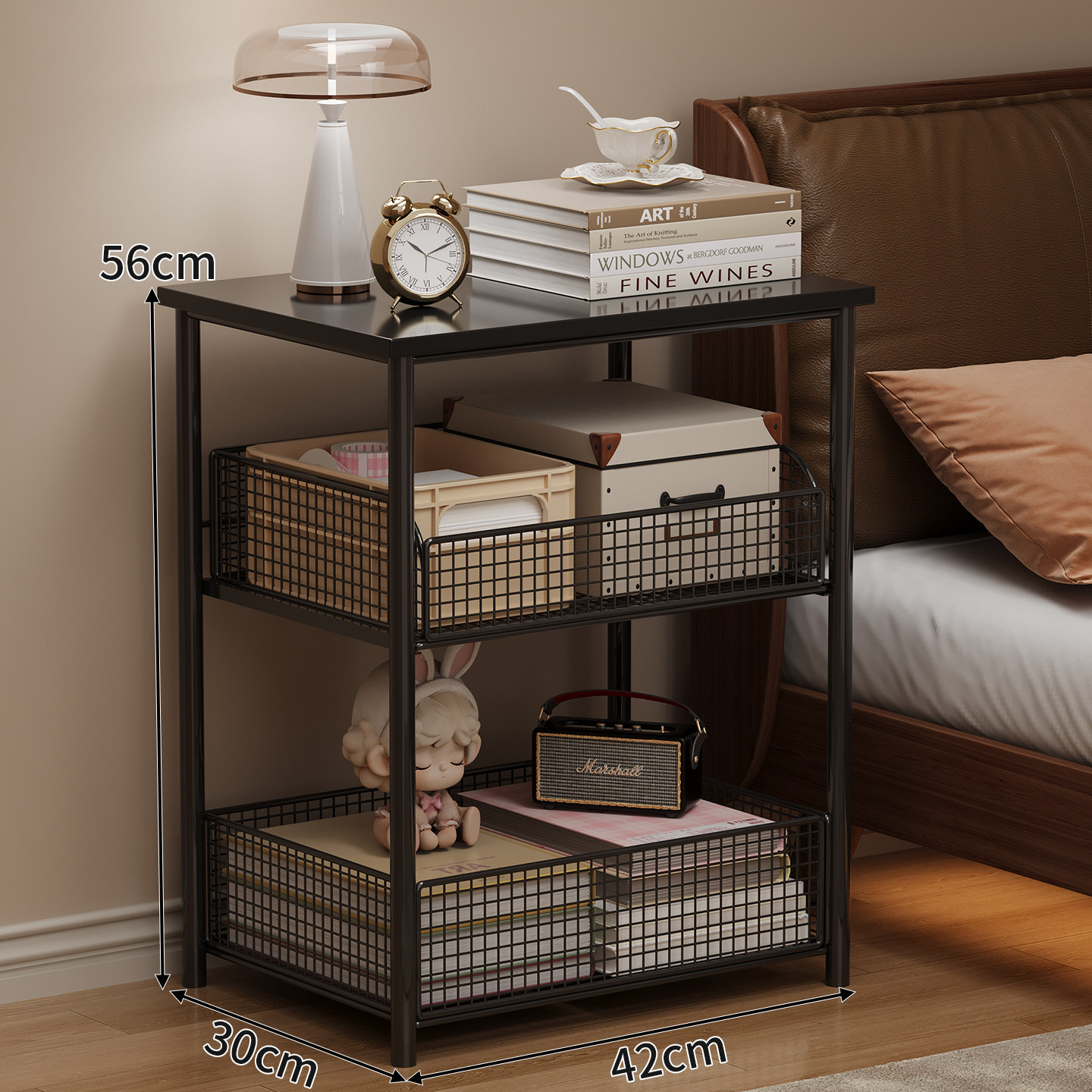 Black frame three-tier [freestanding] black shelves
