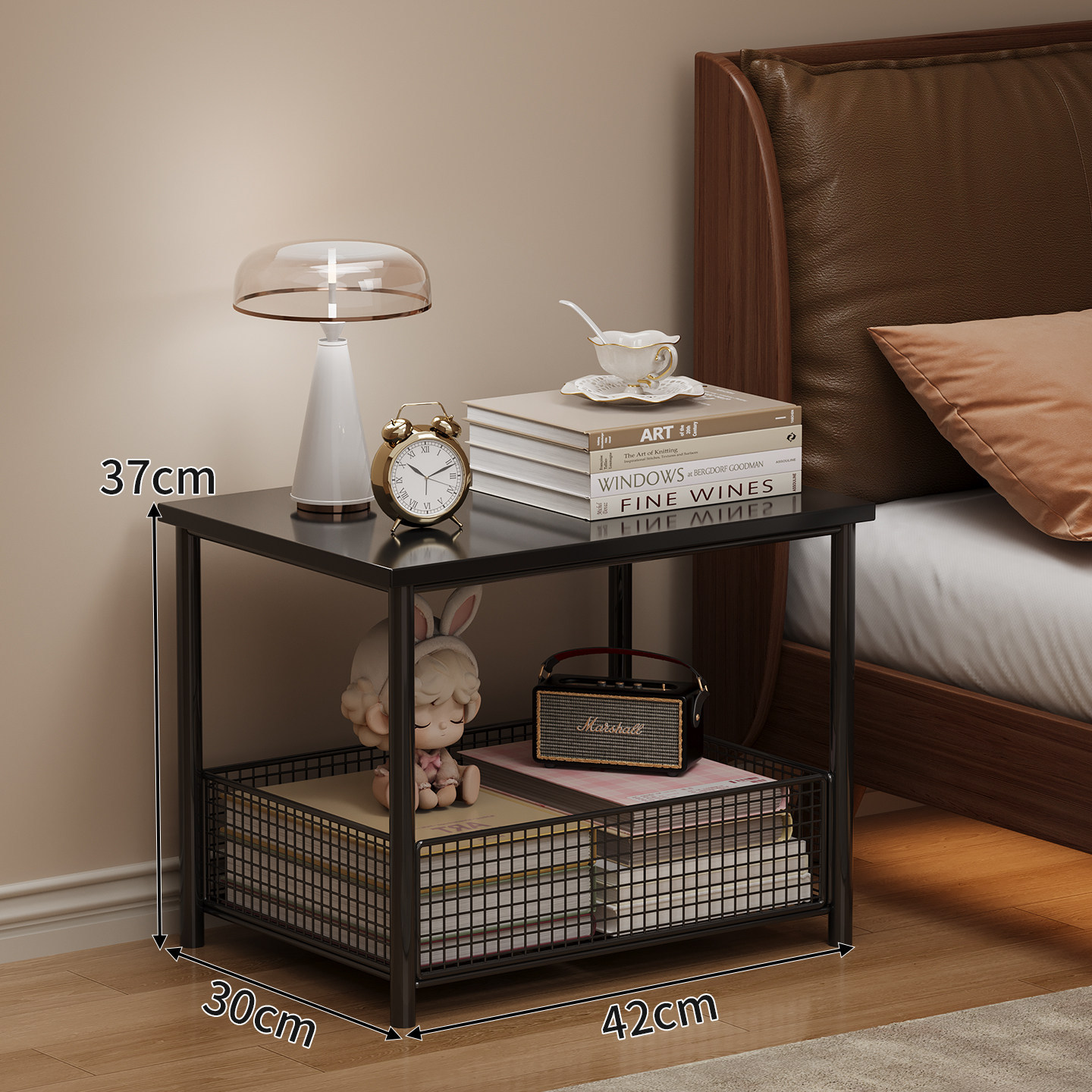 Black frame double-tier [freestanding] black shelf