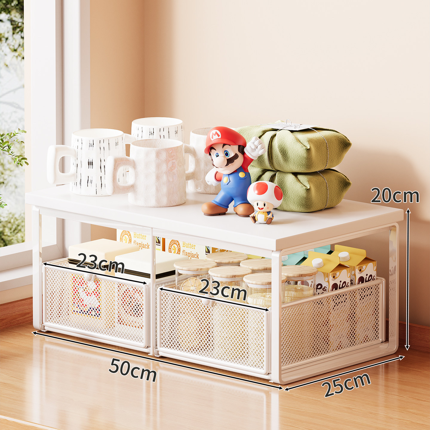 Upgraded dense mesh model - white frame + white board [double drawers]