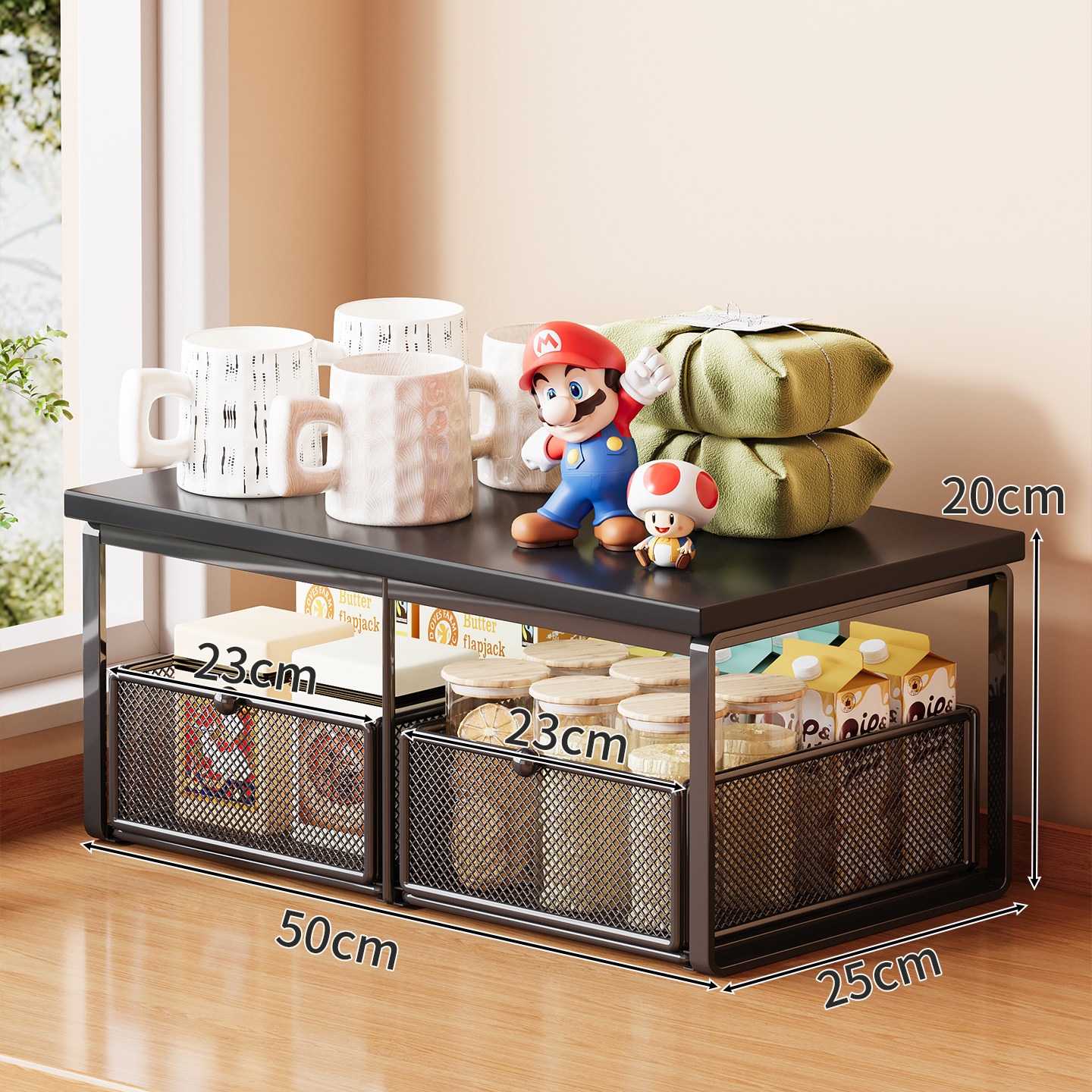 Upgraded dense mesh model - black frame + black board [double drawers]