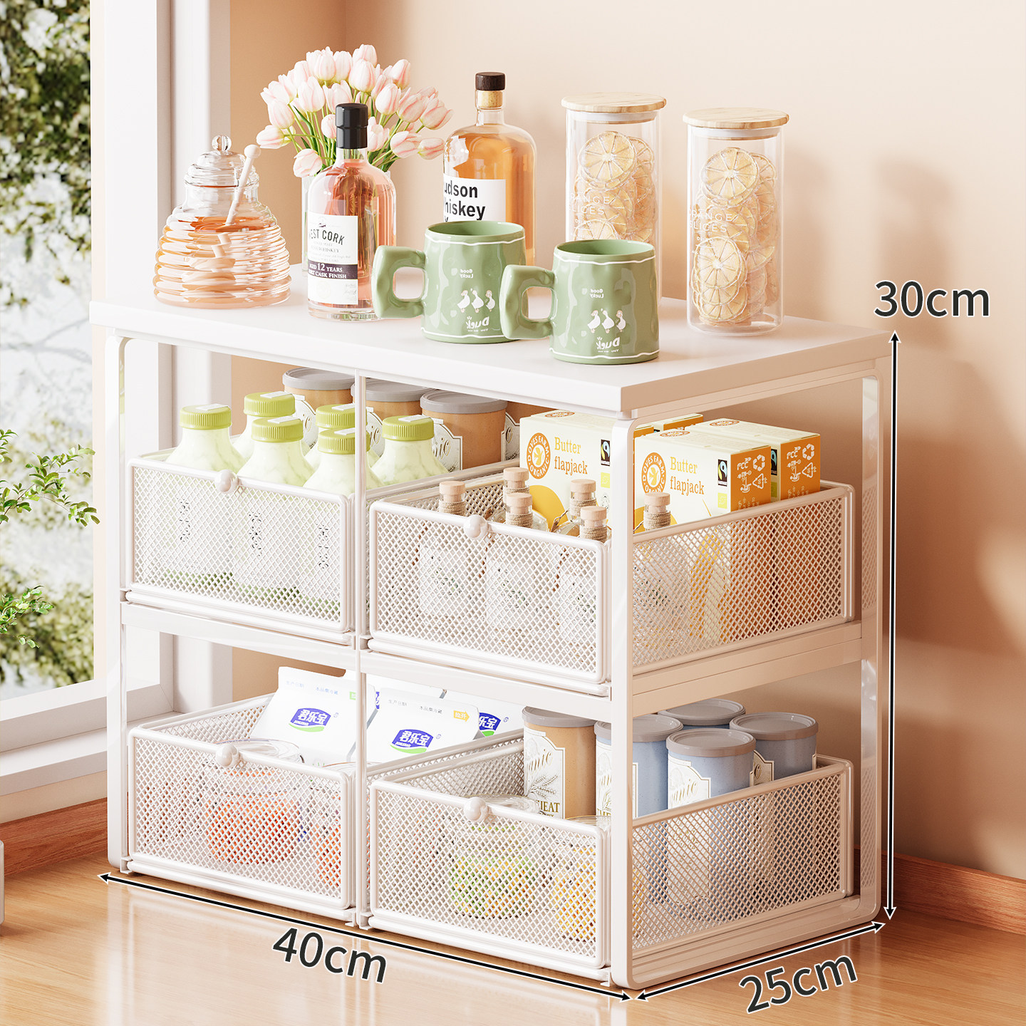 Upgraded dense mesh model - white frame + white board [four drawers]