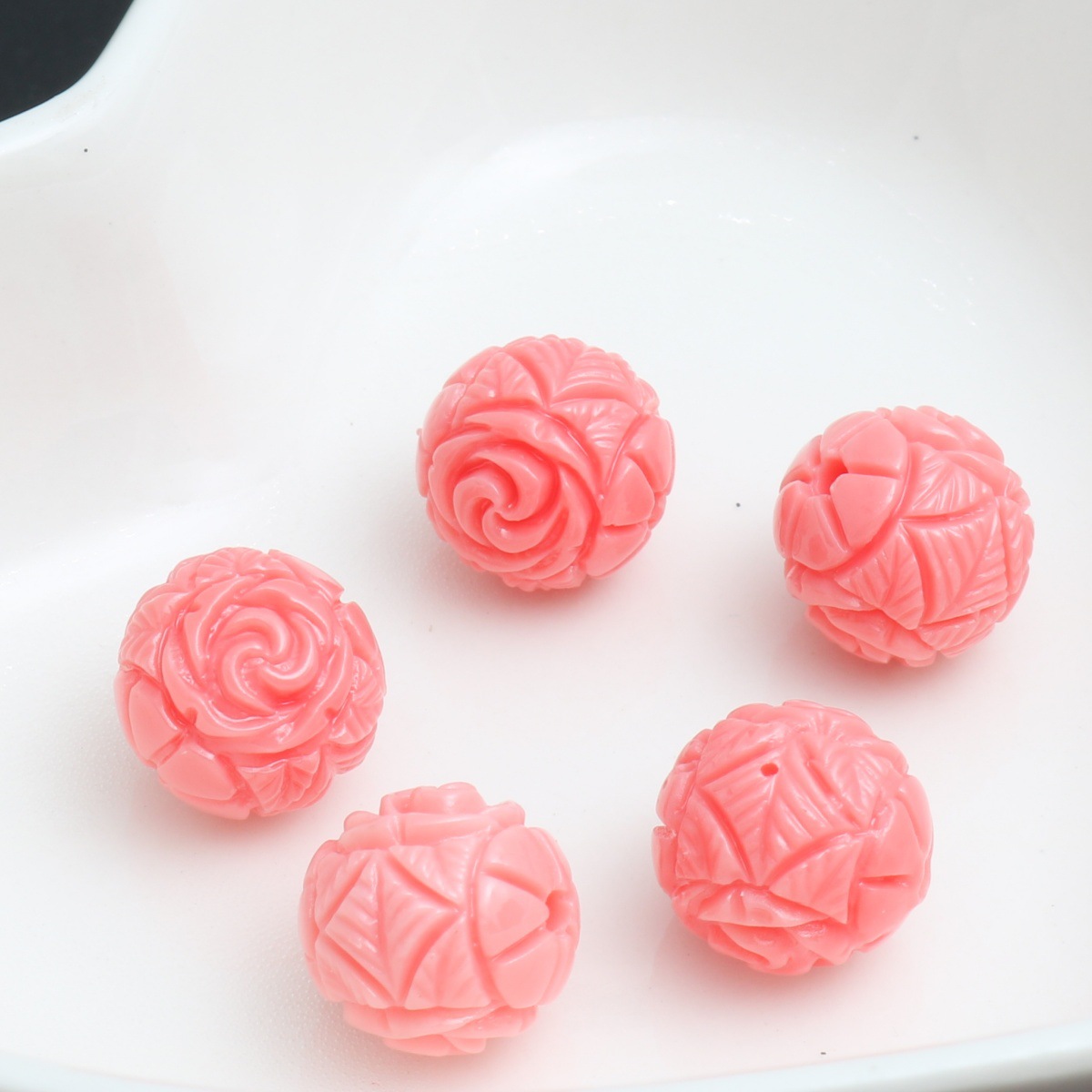 1:Watermelon red flower shaped round beads 10mm
