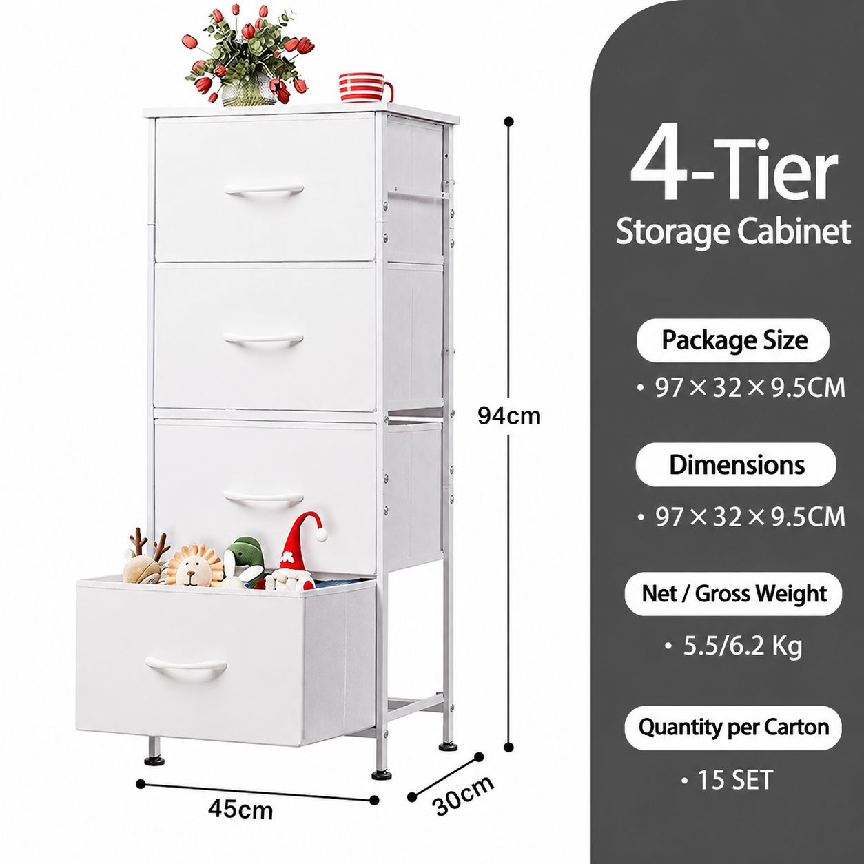 Four-drawer bedside table [white]
