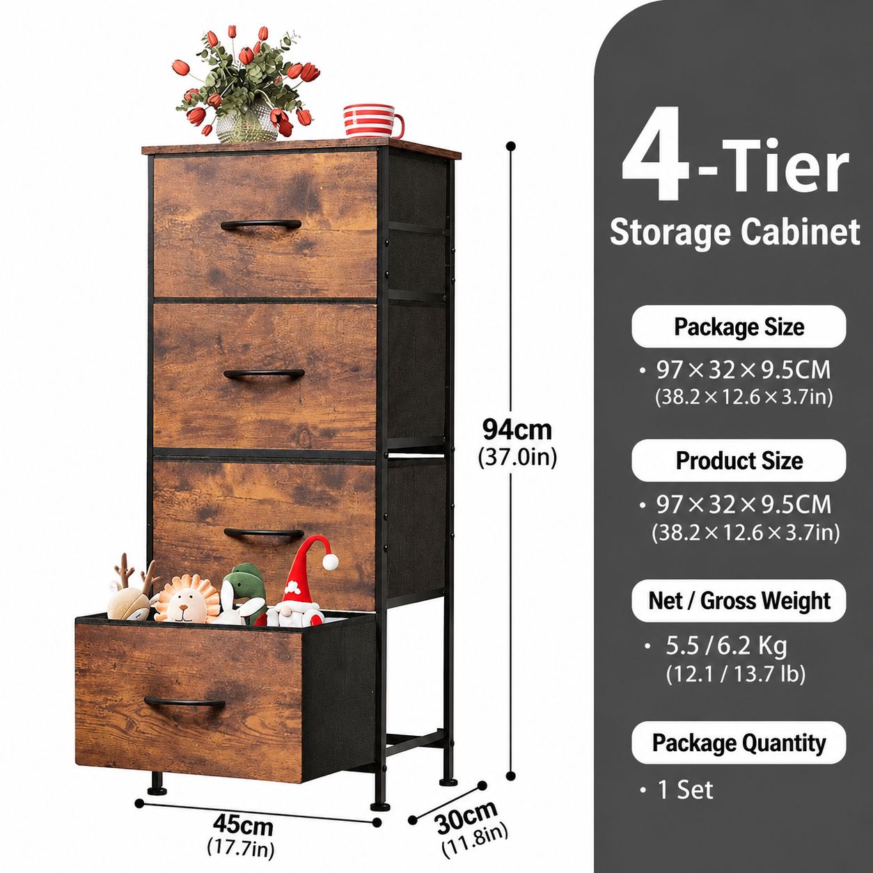 Four-drawer bedside table [wood grain]