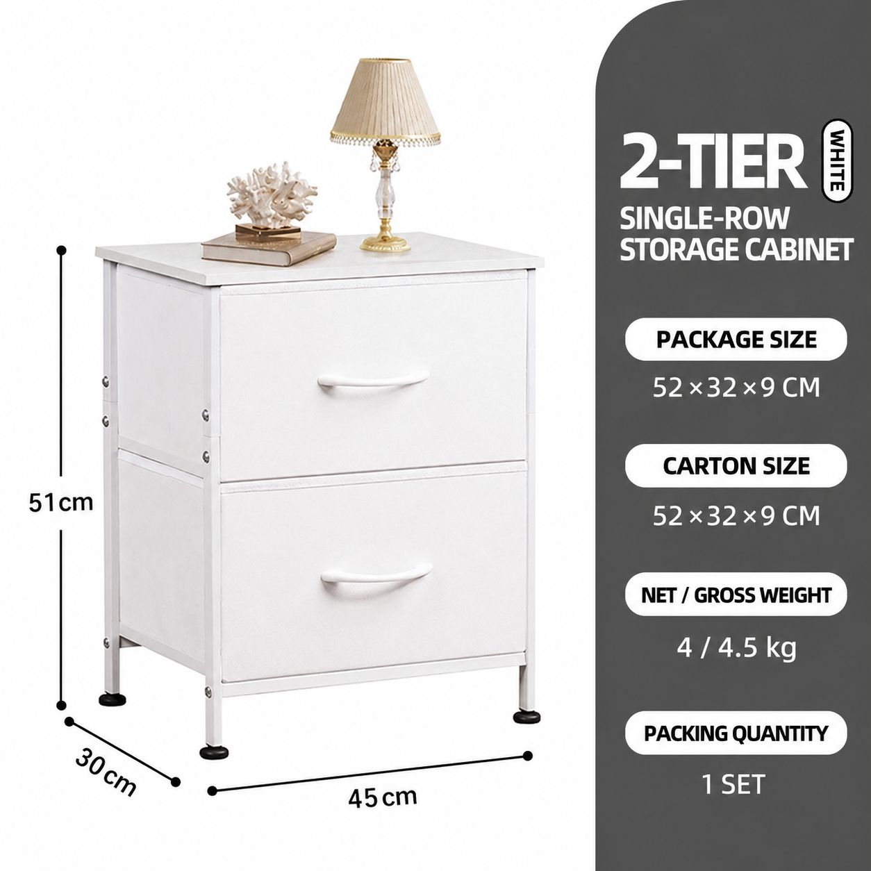 Two-drawer bedside table [white]