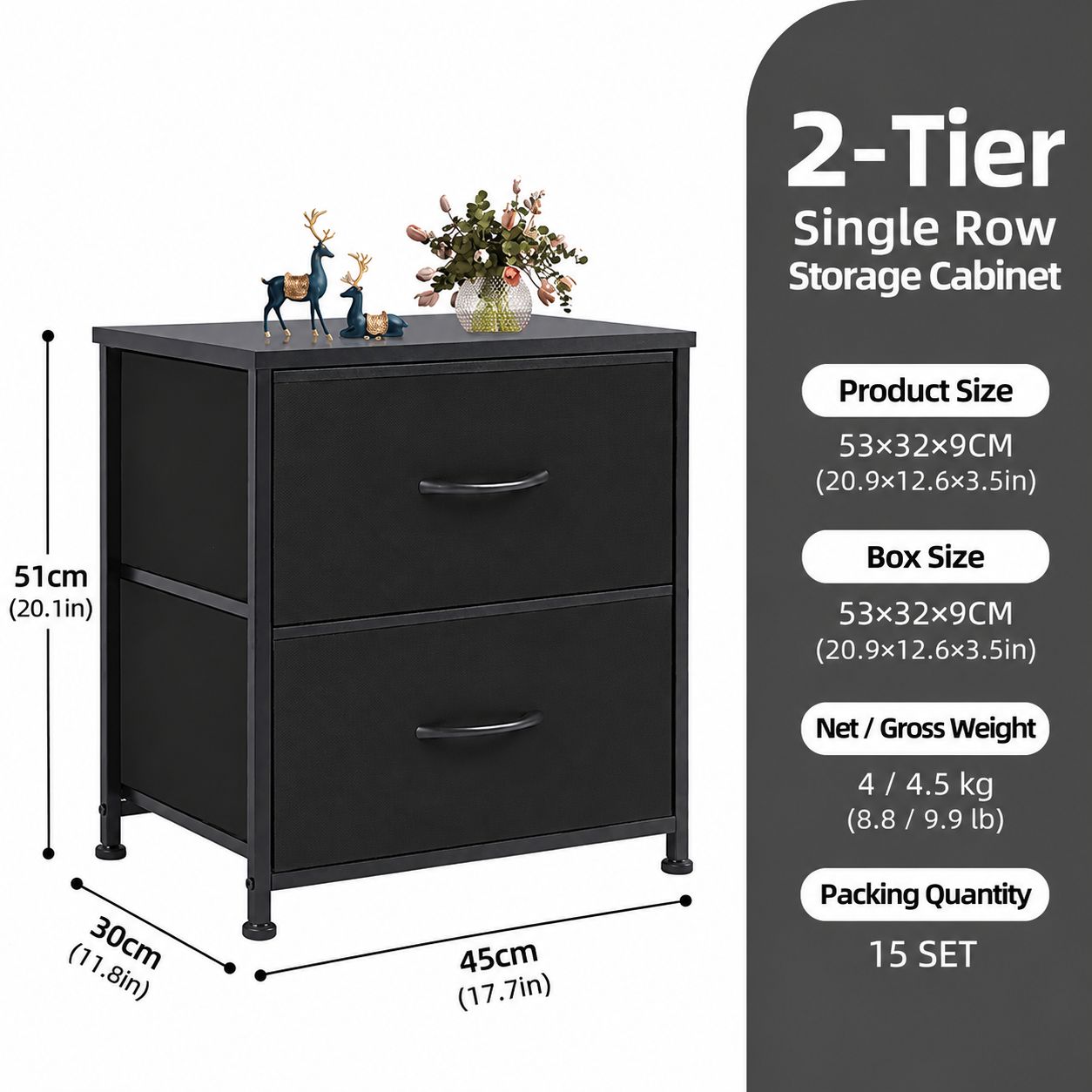 Two-drawer bedside table [black]
