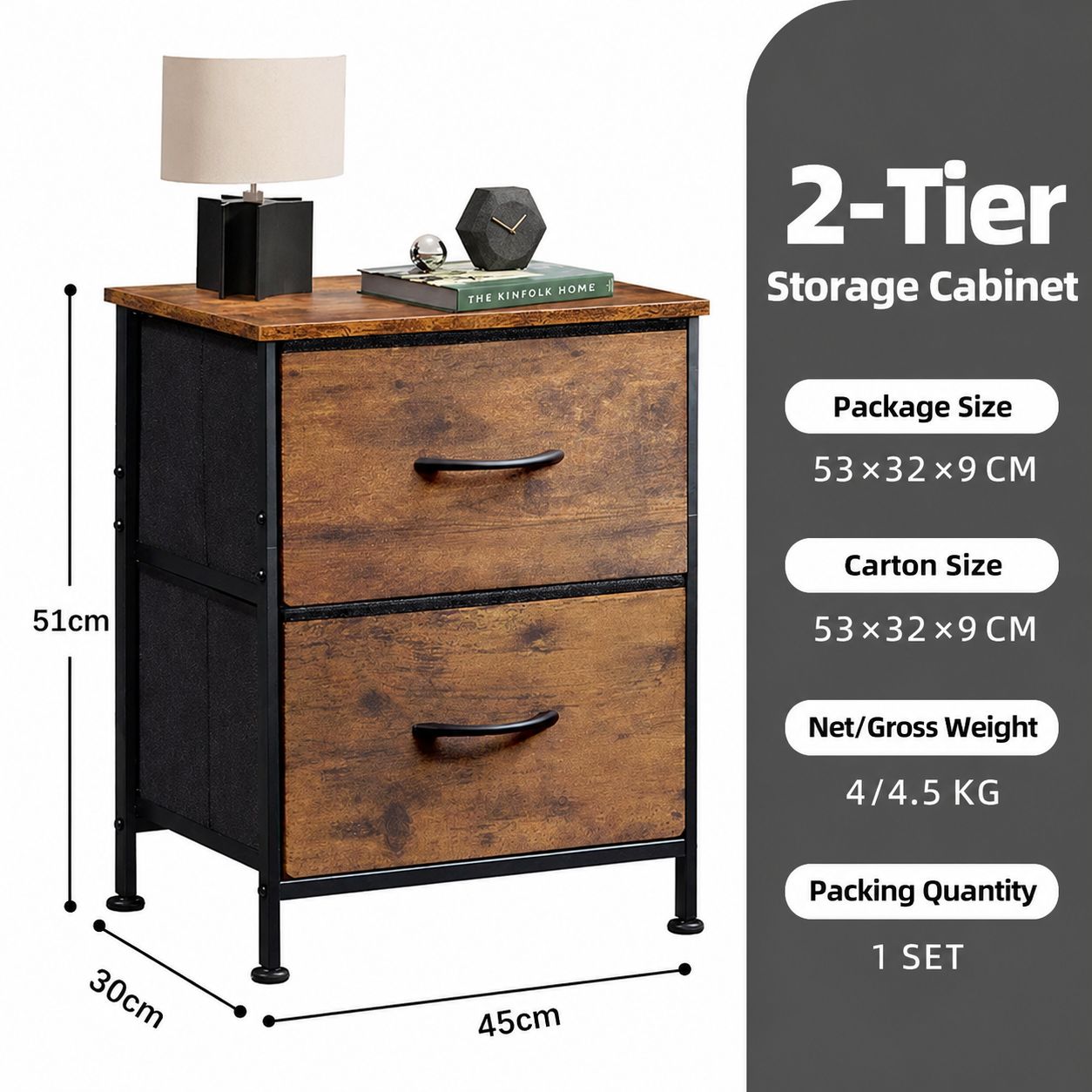 Two-drawer bedside table [wood grain]