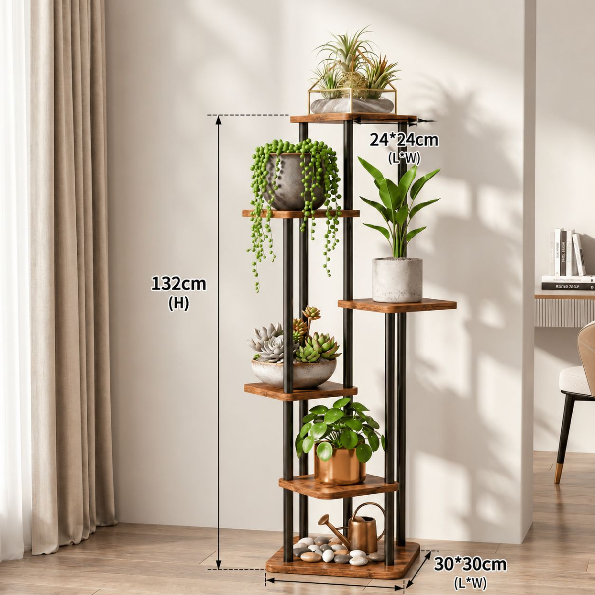 [Black Frame]  Vintage Wood Grain 6-Tier