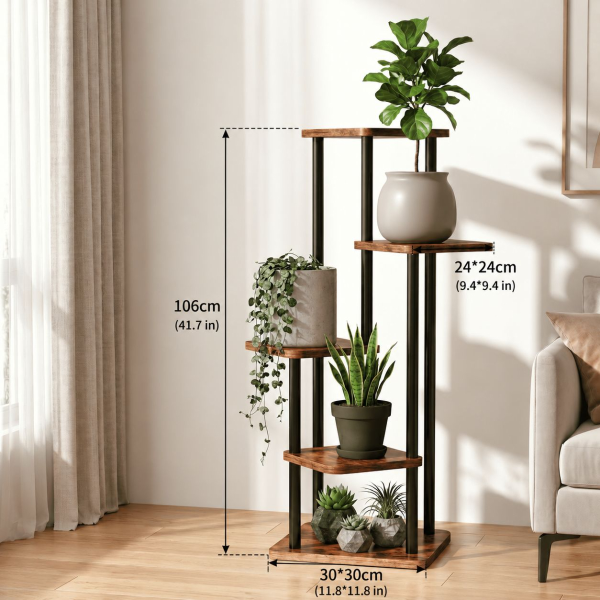 [Black Frame]  Vintage Wood Grain 5-Tier