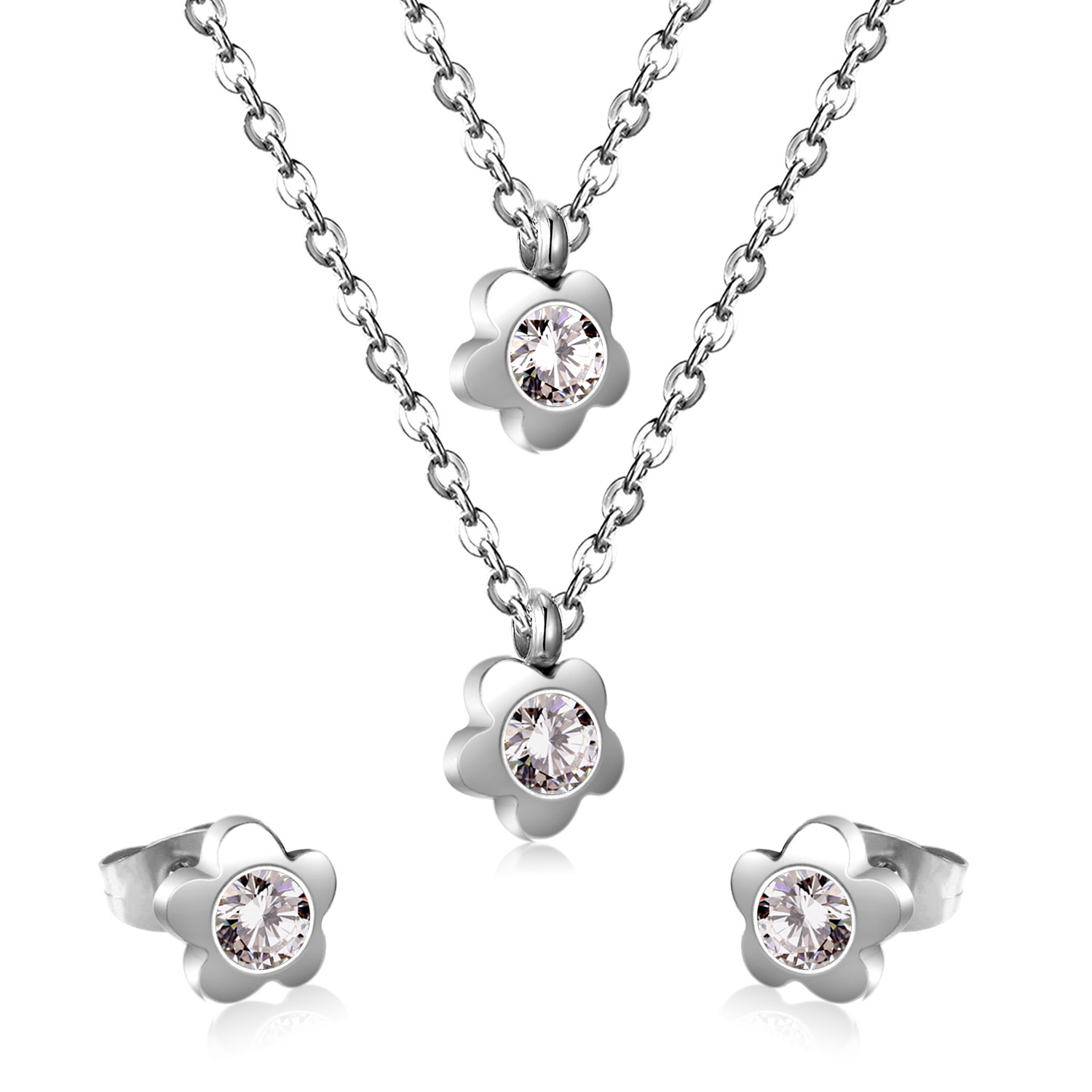 Bijoux strass en acier inoxydable Set